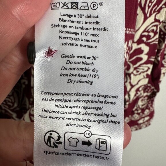 Sezane Andrea Dress Size 46 French US 14 Ornamental Print Burgundy Ecru Shift - Picture 7 of 14